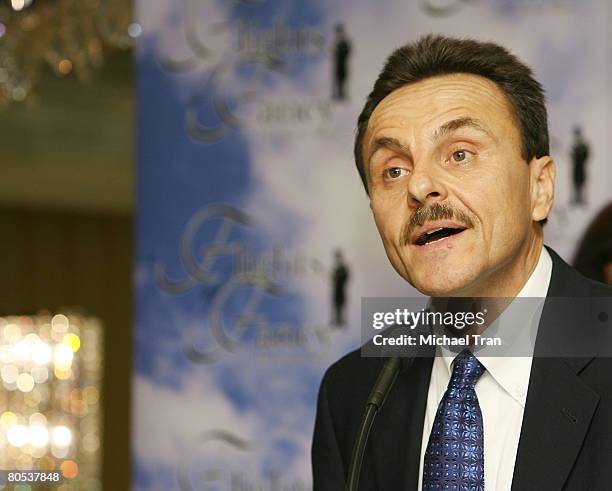 Dr. Ricardo E. Saca speaks at the cocktail party for the film "Flights of Fancy" held at the Beverly Wilshire Hotel on April 5, 2008 in Beverly...