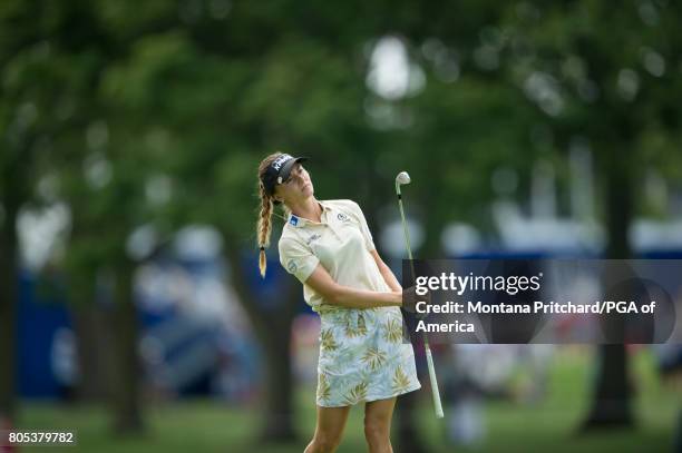 Klara Spilkova of the Czech Republic watches her shot on the 10th hole during Round Three for the 2017 KPMG Women's PGA Championship held at Olympia...