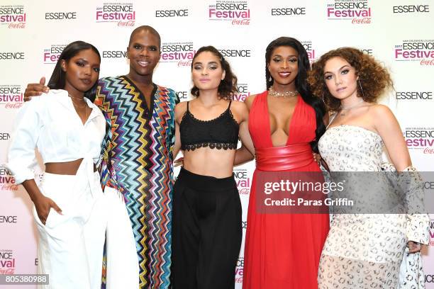 Ryan Destiny, Miss Lawrence, Brittany O'Grady, Amiyah Scott and Jude Demorest of 'Star' pose in the press room at the 2017 ESSENCE Festival presented...