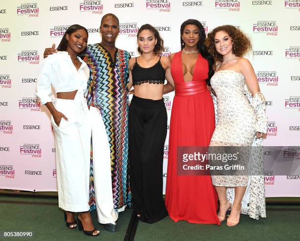 Ryan Destiny, Miss Lawrence, Brittany O'Grady, Amiyah Scott and Jude Demorest of 'Star' pose in the press room at the 2017 ESSENCE Festival presented...