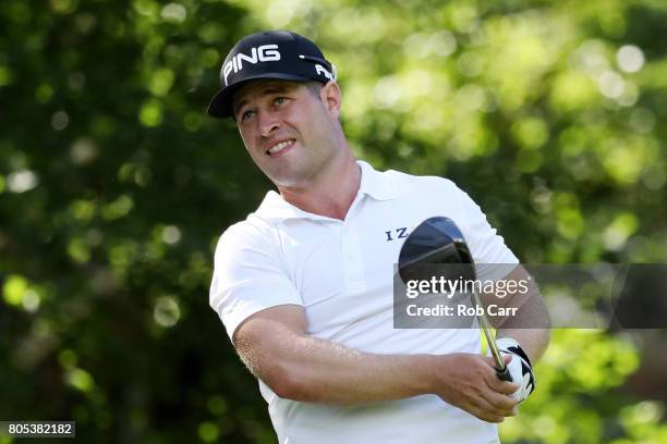 David Lingmerth of Sweden plays his shot from the seventh tee during the third round of the Quicken Loans National on July 1, 2017 TPC Potomac in...