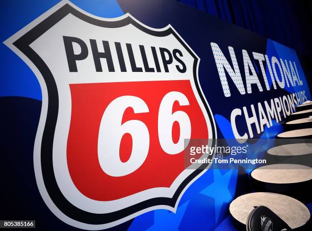 View of signage during the 2017 Phillips 66 National Championships & World Championship Trials at Indiana University Natatorium on July 1, 2017 in...