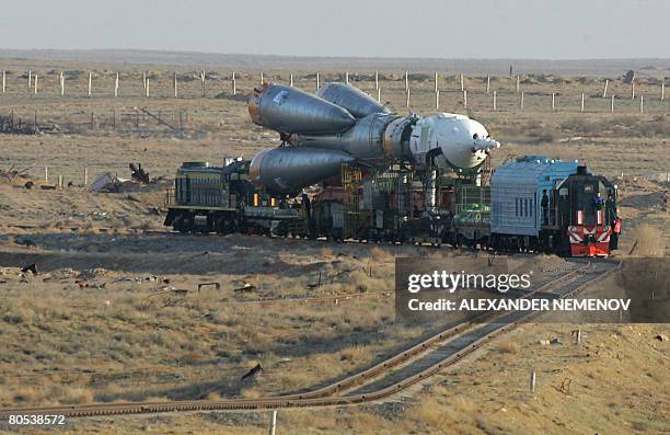 Russian Soyuz TMA-12 space craft is transported towards its launch pad in Baikonur on April 6, 2008. South Korea's first astronaut, a biosystems...