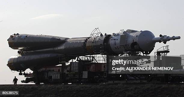 Russian Soyuz TMA-12 space craft is transported towards its launch pad in Baikonur on April 6, 2008. South Korea's first astronaut, a biosystems...