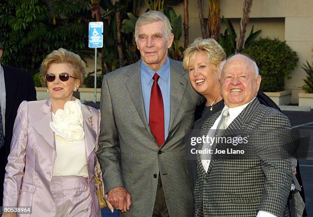 Charlton Heston and wife Lydia with Mickey Rooney and wife Jan at "Paramount Pictures Celebrates 90th Anniversary With 90 Stars for 90 Years" at...