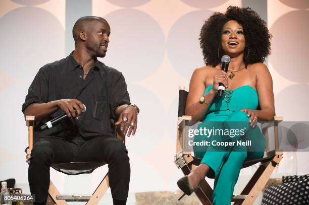 Monique Coleman speaks at the Hollywood's Millennials: International Faith & Family Film Festival Rising Stars panel during MegaFest at Omni Hotel on...