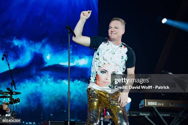 Andy Bell from Erasure opens for Robbie Williams at AccorHotels Arena on July 1, 2017 in Paris, France.