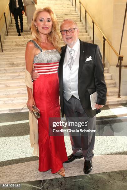Birgit Muth and Joseph Vilsmaier during the opening of the opera festival and premiere of 'Die Gezeichneten' at Nationaltheater on July 1, 2017 in...