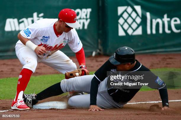 Emmanuel Avila of Diablos makes a play during the match between Rojos del Aguila and Diablos Rojos as part of the Liga Mexicana de Beisbol 2017 at...