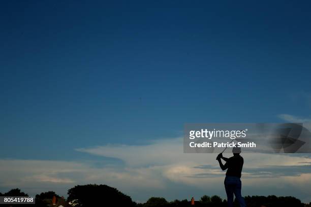 Sung Kang of Korea plays his shot from the 17th tee during the third round of the Quicken Loans National on July 1, 2017 TPC Potomac in Potomac,...