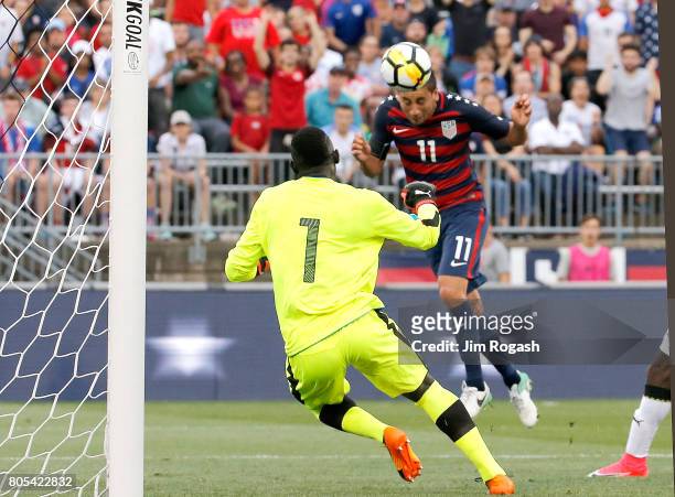 Alejandro Bedoya of the United States attempt to score against Richard Ofori of Ghana in the second half during an international friendly between USA...