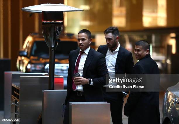 Australian cricketers Usman Khawaja and Glenn Maxwell arrive for the ACA Emergency Executive meeting at the Hilton Hotel on July 2, 2017 in Sydney,...