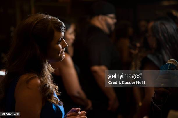Amber Thompson visits with the press before a screening of 'A Question of Faith' during the MegaFest International Faith & Family Film Festival at...
