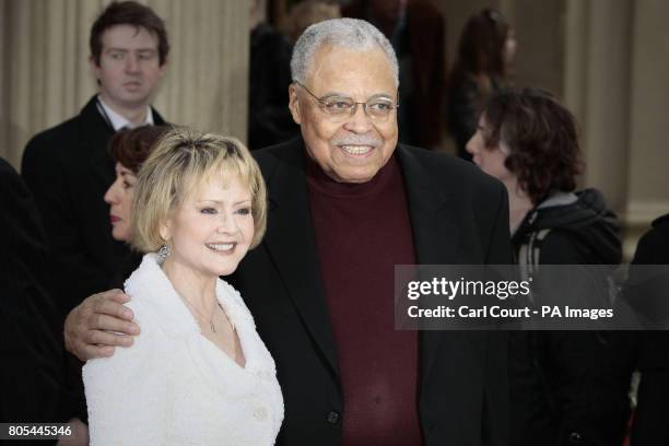 James Earl Jones and wife Cecilia Hart arrive at the 10th anniversary of the Lion King at the Lyceum Theatre, London.