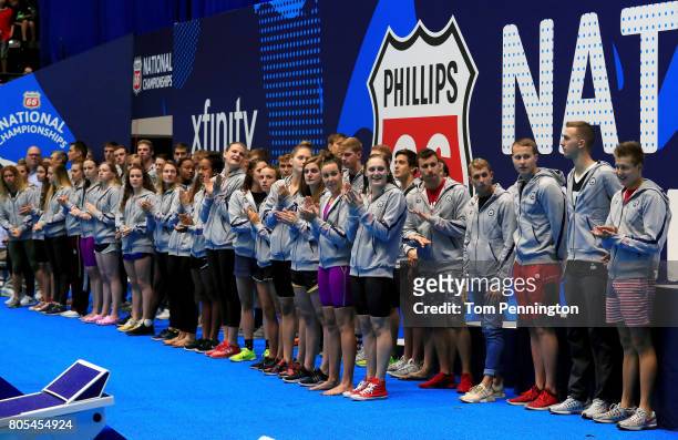 Swimmers who qualified for the World Championship Team are announced during the 2017 Phillips 66 National Championships & World Championship Trials...