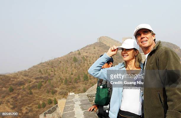 Australian actress/singer Olivia Newton-John and partner John Easterling begin the twenty one day "Great Walk to Beijing 2008" trek along The Great...