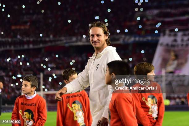 Former tennis player David Nalbandian is seen during Fernando Cavenaghi's farewell match at Monumental Stadium on July 01, 2017 in Buenos Aires,...