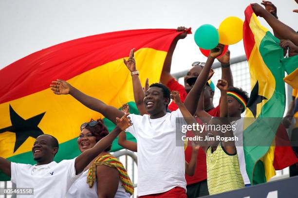 Fans watch the pregame action before an international friendly between USA and Ghana at Pratt & Whitney Stadium on July 1, 2017 in East Hartford,...