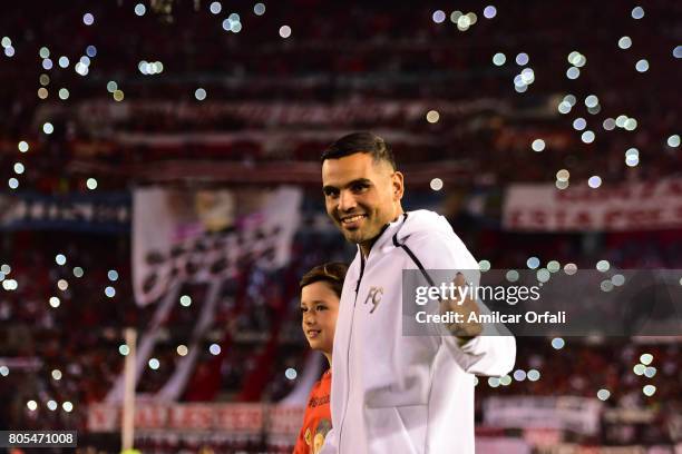 Gabriel Mercado gets in the field prior the Fernando Cavenaghi's farewell match at Monumental Stadium on July 01, 2017 in Buenos Aires, Argentina.