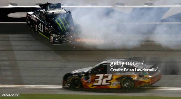 Kurt Busch, driver of the Monster Energy/Haas Automation Ford, is involved in an on-track incident during the Monster Energy NASCAR Cup Series 59th...