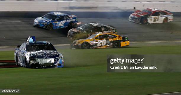 Danica Patrick, driver of the Aspen Dental Ford, is involved in an on-track incident during the Monster Energy NASCAR Cup Series 59th Annual Coke...