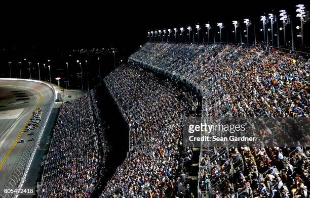 Cars race during the Monster Energy NASCAR Cup Series 59th Annual Coke Zero 400 Powered By Coca-Cola at Daytona International Speedway on July 1,...