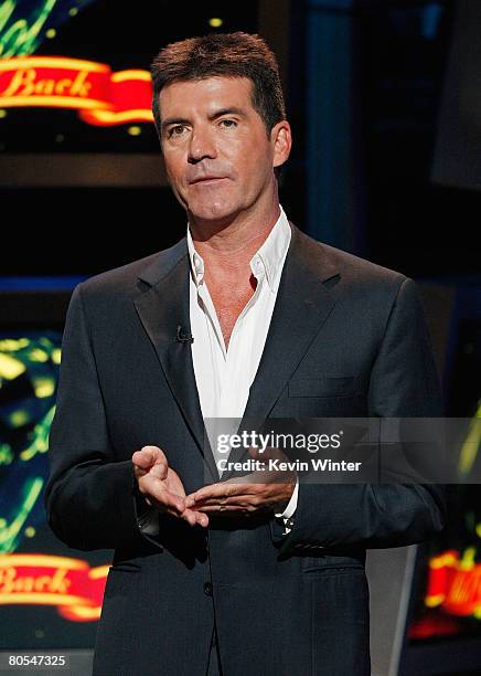 American Idol judge Simon Cowell speaks during the taping of Idol Gives Back held at the Kodak Theatre on April 6, 2008 in Hollywood, California....