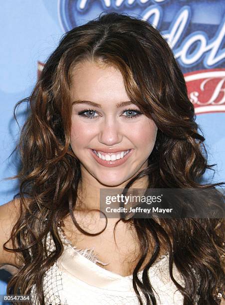 Singer/actress Miley Cyrus arrives at the taping of Idol Gives Back held at the Kodak Theatre on April 6, 2008 in Hollywood, California.