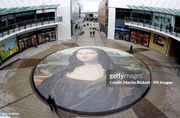 General view of an attempt at the worlds biggest copy of the Mona Lisa during a photocall for it's unveiling at the Eagles Meadow shopping centre in...