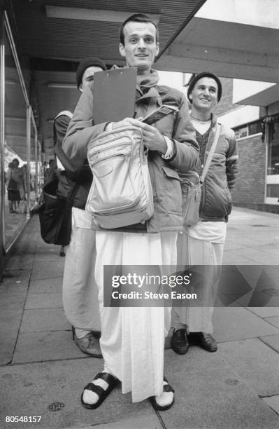 Group of Hare Krishnas canvassing in the streets of Gloucester, 1986.