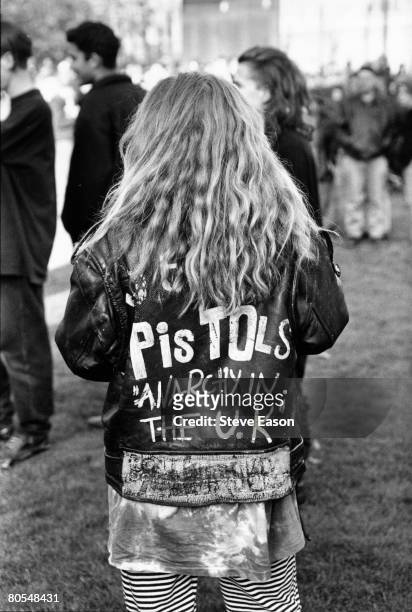 New Age fashion at a demonstration against the Criminal Justice bill in Parliament Square, London, 23rd October 1994. The words on the back of the...