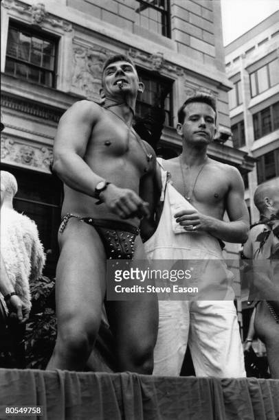 Demonstrators on the annual Gay Pride march, promoting gay and lesbian rights, London, 26th June 1995.