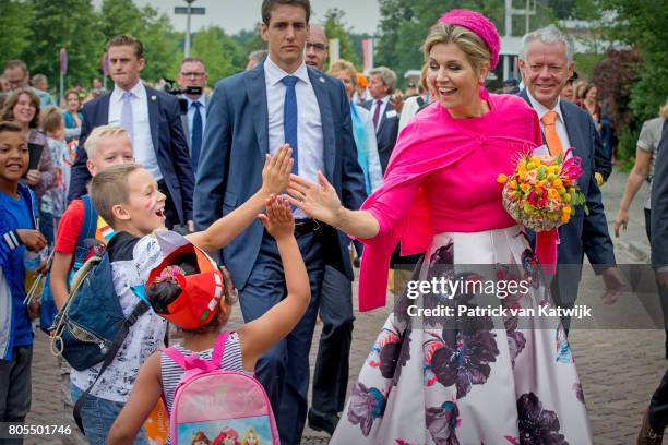 Queen Maxima of The Netherlands walks through the neighborhood on June 29, 2017 in Nagele, Netherlands.