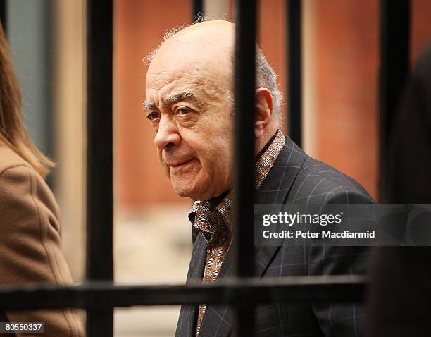 Mohamed Al Fayed, Harrod's owner and father of Dodi Al Fayed, leaves the High Court in the morning of April 7, 2008 in London. The inquest jury...