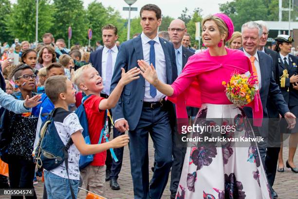 Queen Maxima of The Netherlands walks through the neighborhood on June 29, 2017 in Nagele, Netherlands.