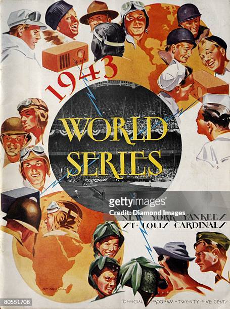 The front cover for the official program for the 1943 World Series between the St. Louis Cardinals and the New York Yankees in October, 1943 and the...