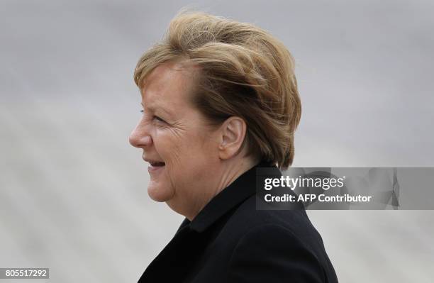 German Chancellor Angela Merkel arrives for a memorial service for late former Chancellor Helmut Kohl on July 1, 2017 at the cathedral in Speyer....