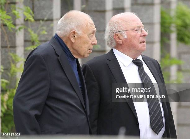 Heiner Geissler and Norbert Blum arrive for a memorial service for late former Chancellor Helmut Kohl on July 1, 2017 at the cathedral in Speyer. -...