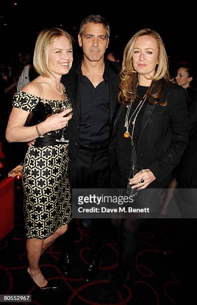 Mariella Frostrup, George Clooney and Lucy Yeomans attend the Harpers Bazaar dinner for George Clooney hosted by editor Lucy Yeomans, at L'Atelier de...