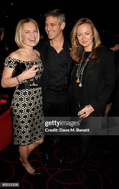 Mariella Frostrup, George Clooney and Lucy Yeomans attend the Harpers Bazaar dinner for George Clooney hosted by editor Lucy Yeomans, at L'Atelier de...