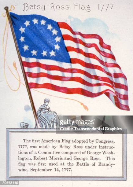 Illustration of the Betsy Ross flag of 1777, from a Chase & Sanborn Tea and Coffee Importers promotional pamphlet, 1912. Beneath the full color...