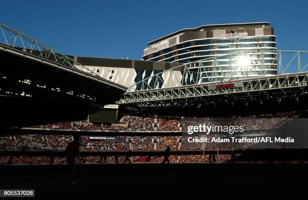 General view during the 2017 AFL round 15 match between the Essendon Bombers and the Brisbane Lions at Etihad Stadium on July 02, 2017 in Melbourne,...
