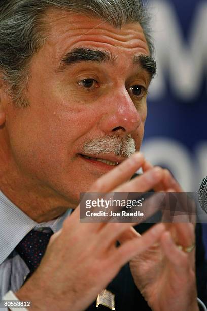 Commerce Secretary Carlos M. Gutierrez speaks during press availability with U.S. Treasury Secretary Henry M. Paulson, Jr. At the annual meeting of...