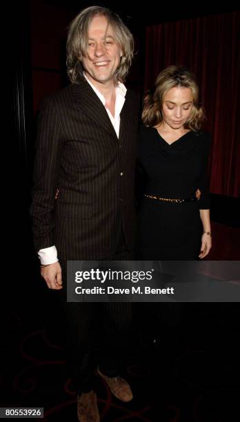 Bob Geldof and Jeanne Marine attend the Harpers Bazaar dinner for George Clooney hosted by editor Lucy Yeomans, at L'Atelier de Joel Robuchon on...