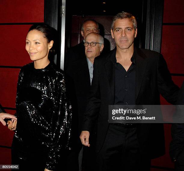 Thandie Newton and George Clooney attend the Harpers Bazaar dinner for George Clooney hosted by editor Lucy Yeomans, at L'Atelier de Joel Robuchon on...
