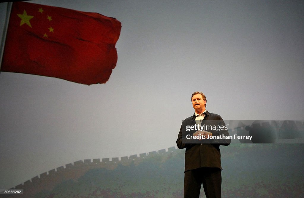 Nike CEO Mark Parker talks to a crowd during the unveiling of the