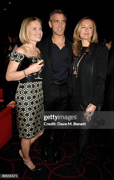 Television presenter Mariella Frostrup, actor George Clooney and Harper's Bazaar editor Lucy Yeomans attend the Harpers Bazaar dinner for George...