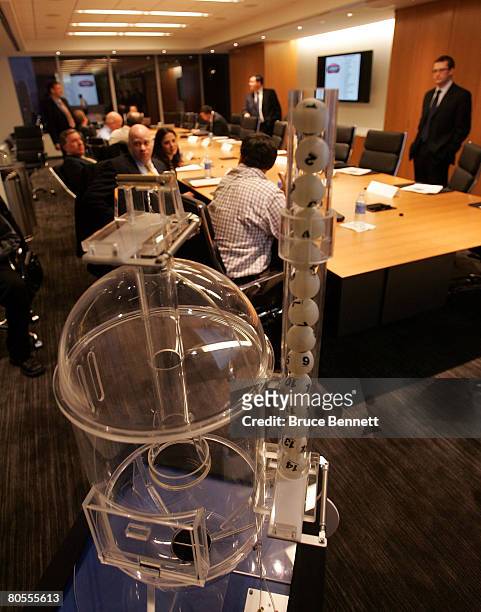 The balls in the lottery machine just prior to the 2008 NHL Draft Drawing on April 7, 2008 at the National Hockey League headquarters in New York...