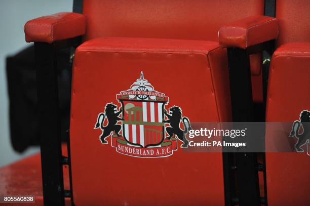 General view of the club crest on seating at the Stadium of light, home to Sunderland