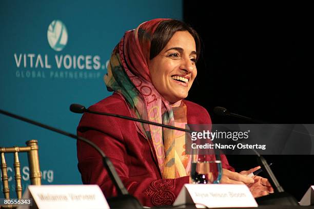Sheikka Lubna al Qasimi, minister of foreign trade for the United Arab Emirates, and recipient of the Global Trailblazer Award, speaks at the news...